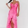 Rosalia Ruched Ruffle Maxi Dress Fuchsia