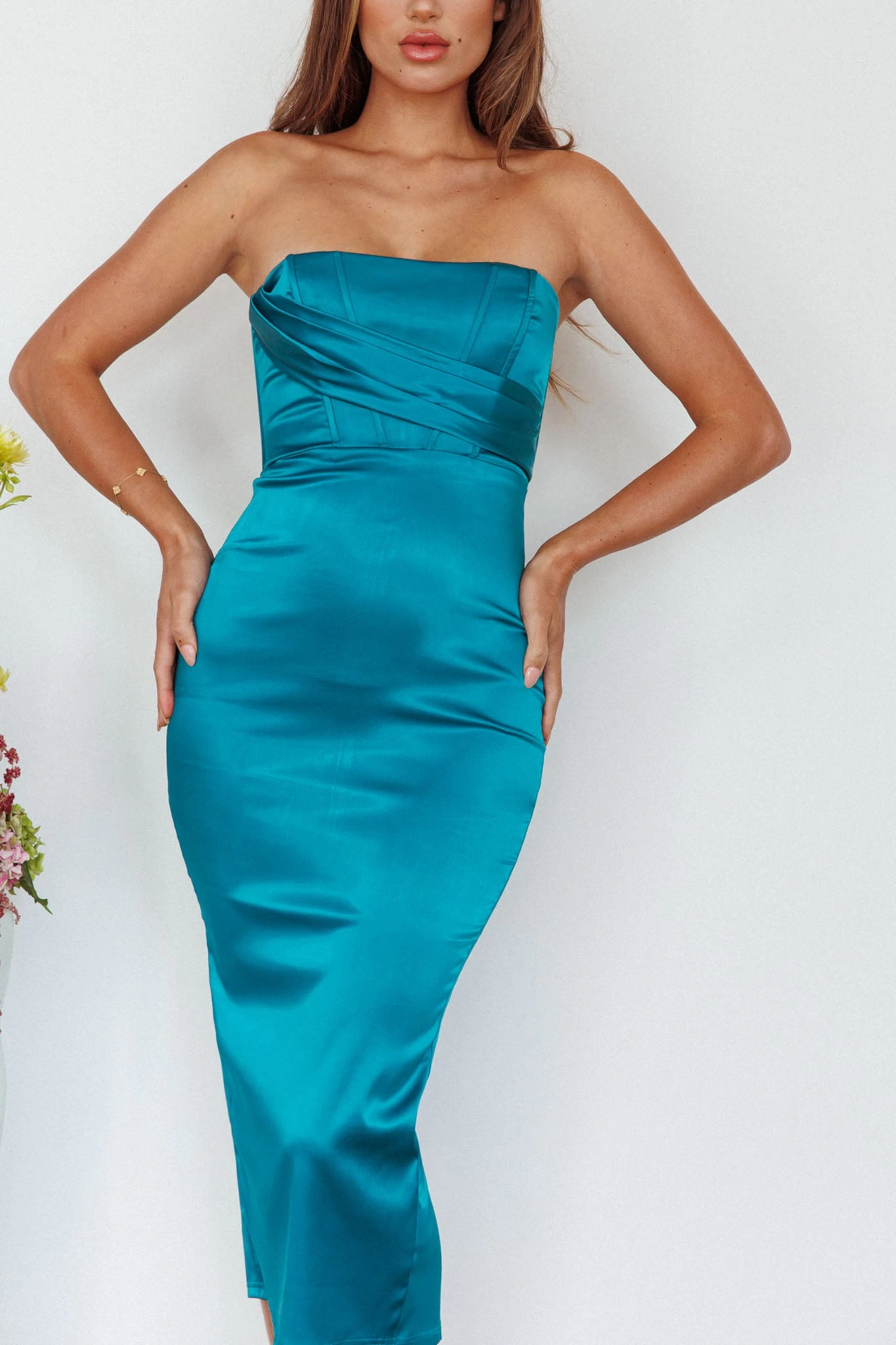 Still Mine Strapless Midi Dress Green - Image 4