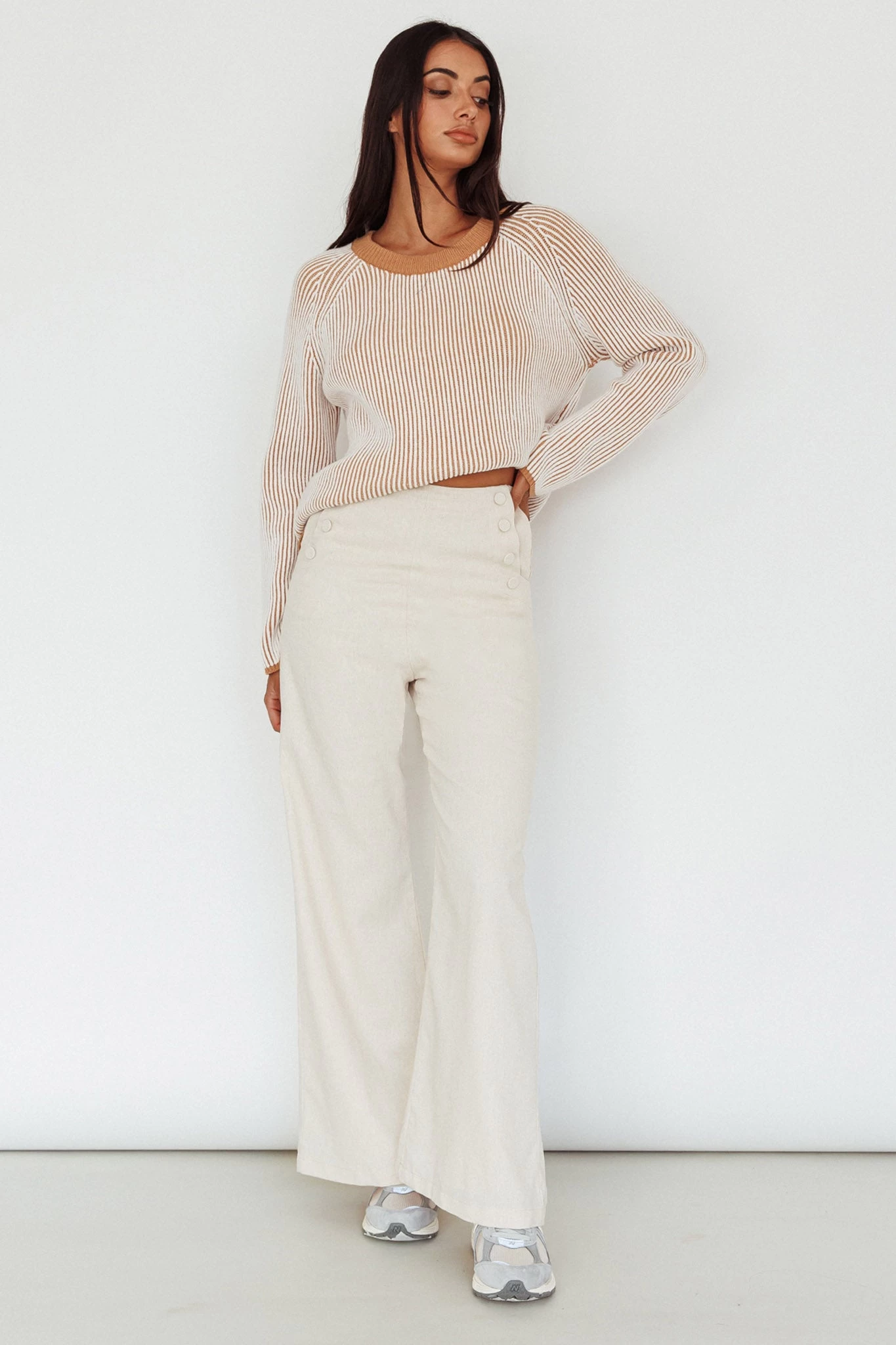 Lyris Button Detail Wide Leg Pants Natural - Image 3
