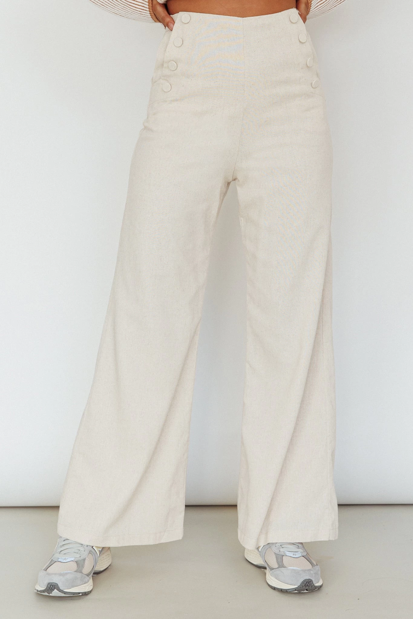 Lyris Button Detail Wide Leg Pants Natural - Image 4