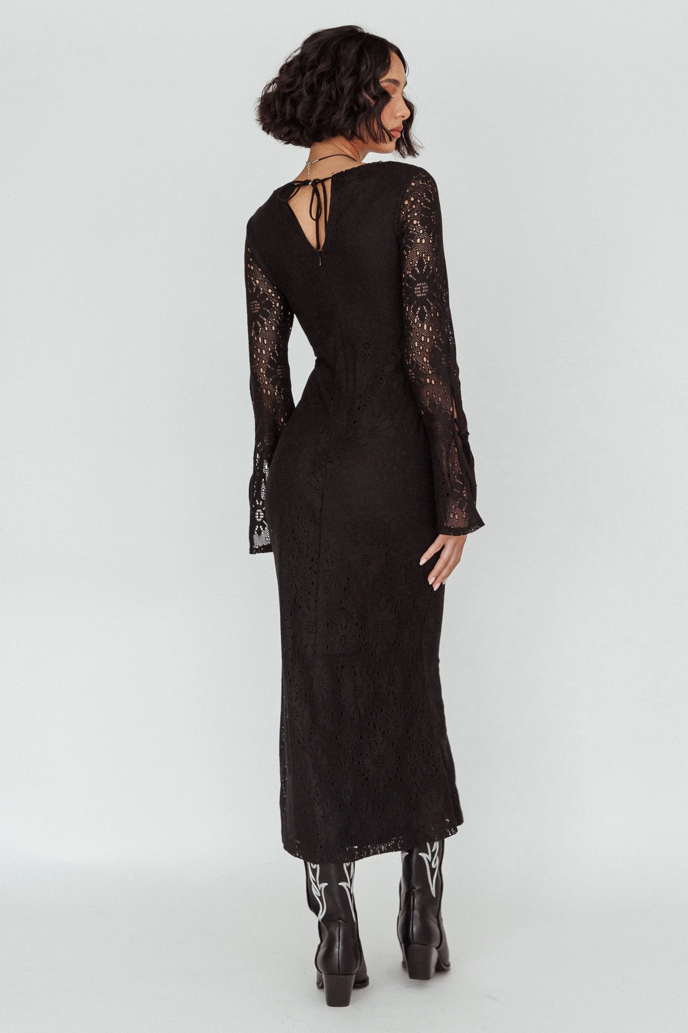 Kalia Long Sleeve Lace Midi Dress Black - Image 2