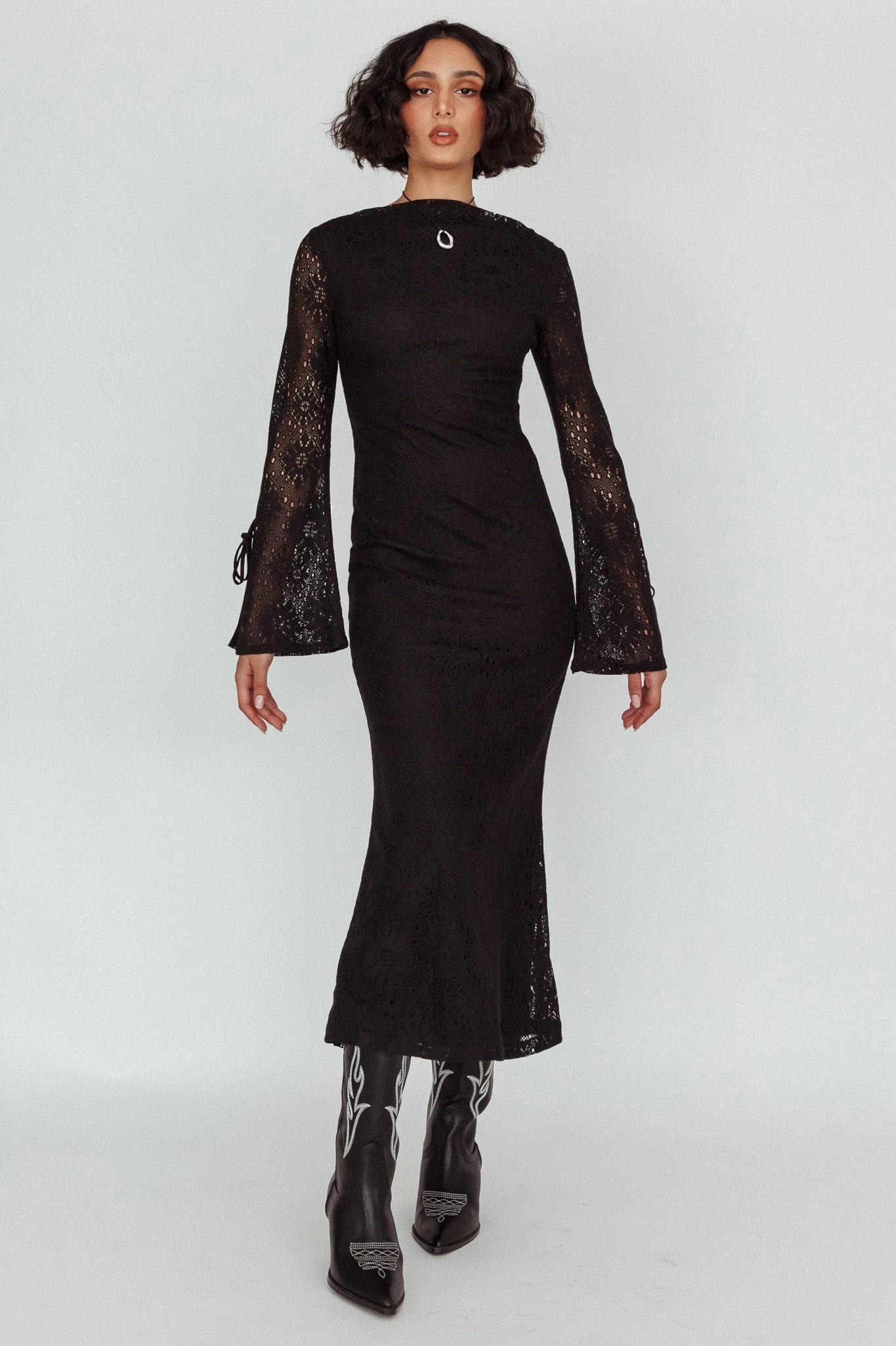 Kalia Long Sleeve Lace Midi Dress Black - Image 5