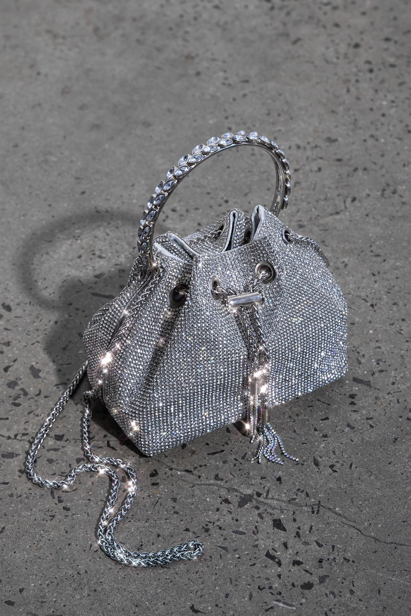Hannah Diamante Bucket Bag Silver