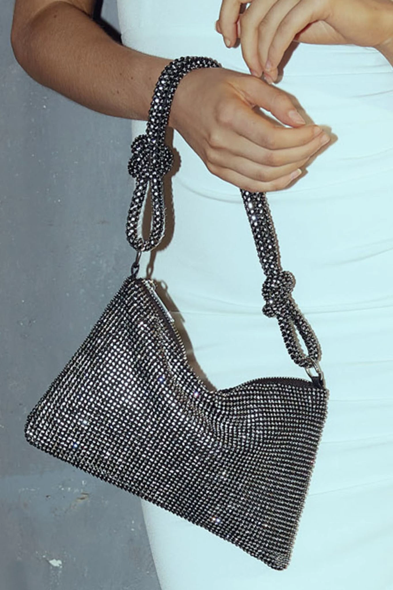 Harper Knot Strap Diamante Bag Black