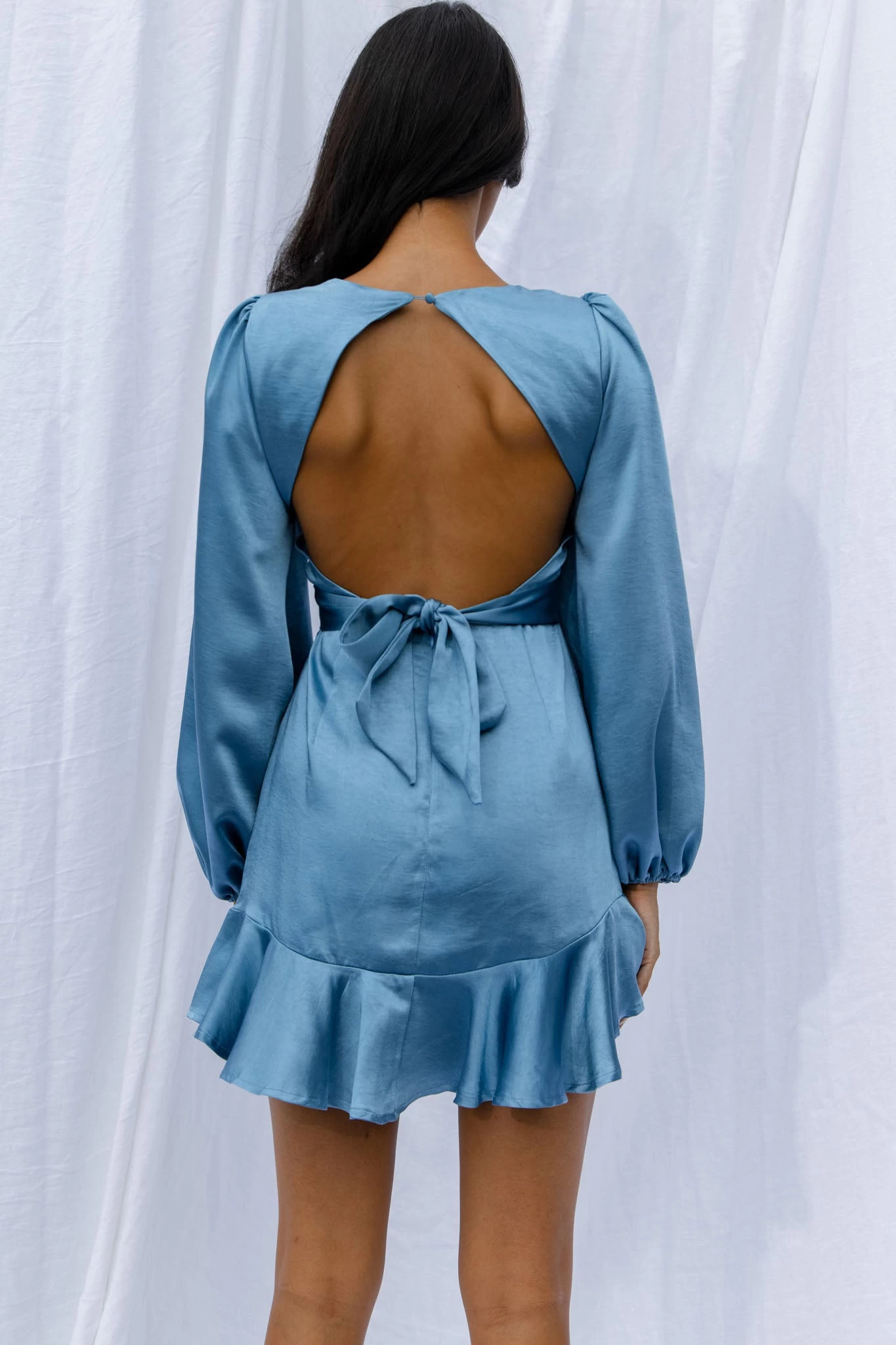 Playa Vista Long Sleeve Frill Hem Dress Blue - Image 8