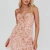 Flower Child Bust Tie Ruffle Trim Dress Roses Blush
