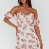 Verona Off-Shoulder Gathered Mini Dress Floral Red