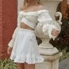 Louella Elasticated Waist Lace Trim Skirt White
