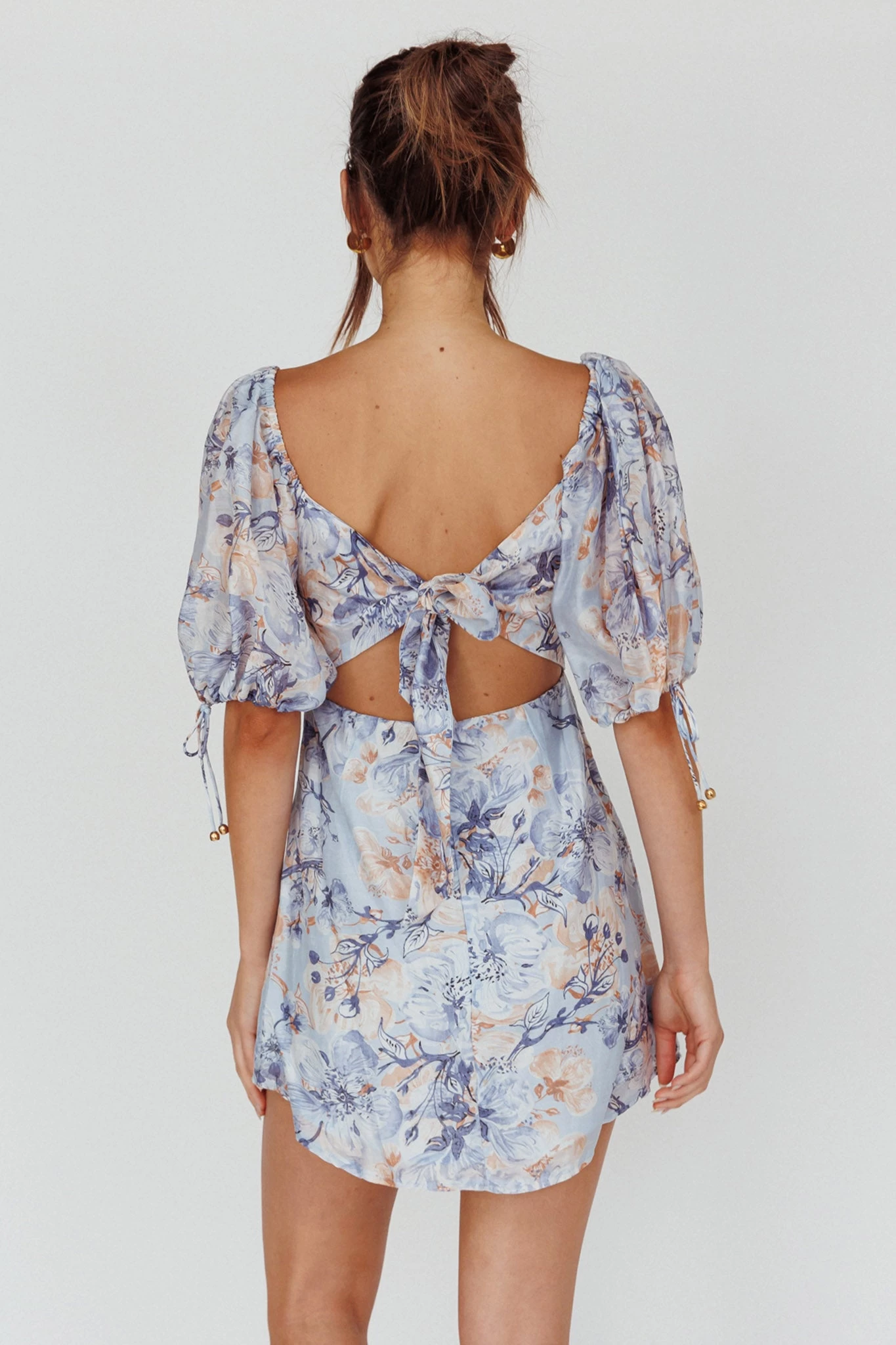 Addicted To Love Pleated Bust Dress Floral Blue/Mocha - Image 3