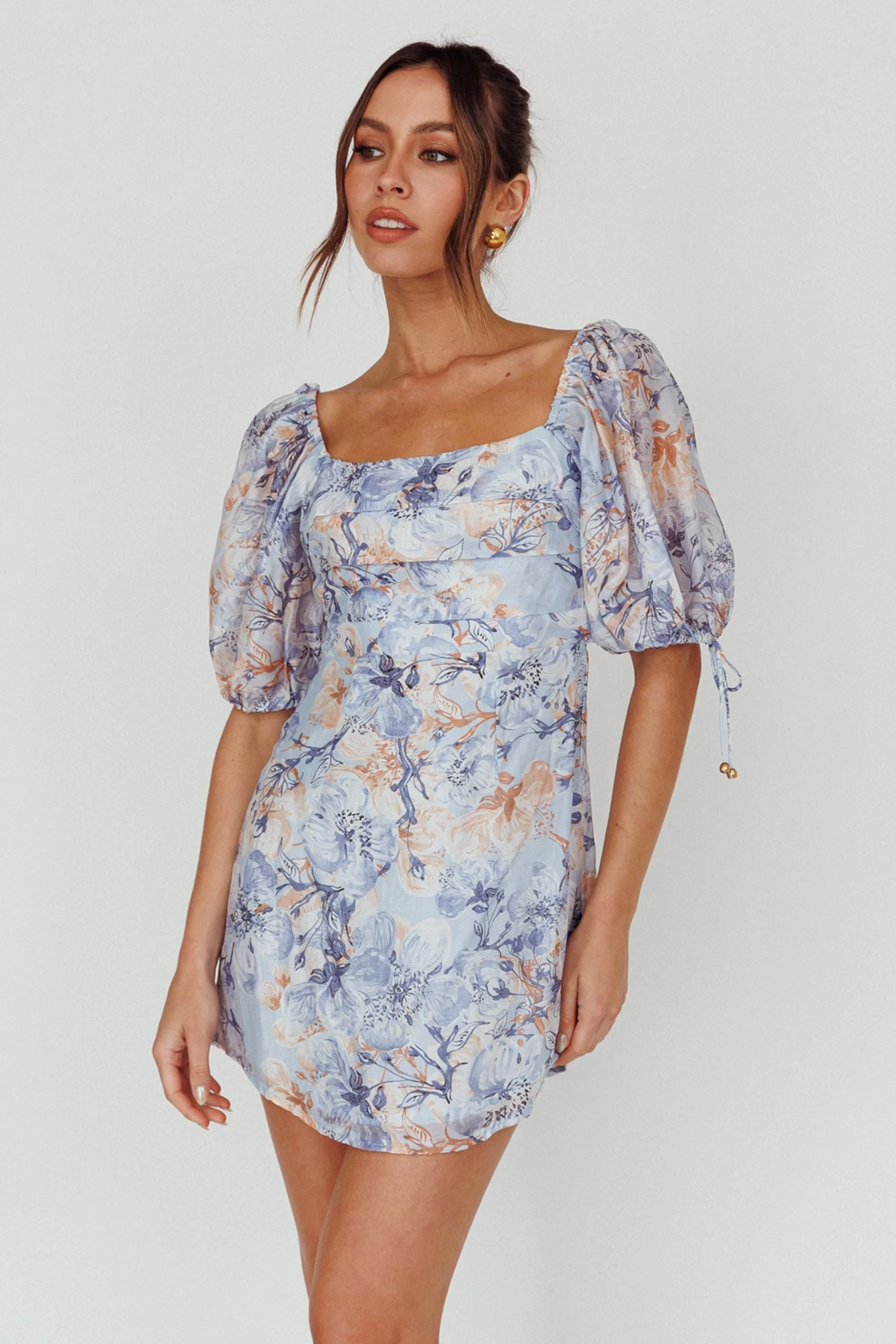 Addicted To Love Pleated Bust Dress Floral Blue/Mocha - Image 4