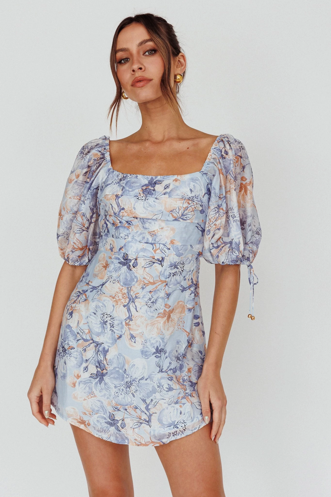 Addicted To Love Pleated Bust Dress Floral Blue/Mocha - Image 5