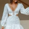 Santorini Sunset Balloon Sleeve Cut-Out Eyelet Dress White