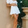 River Shirred Waist Frill Mini Skirt White