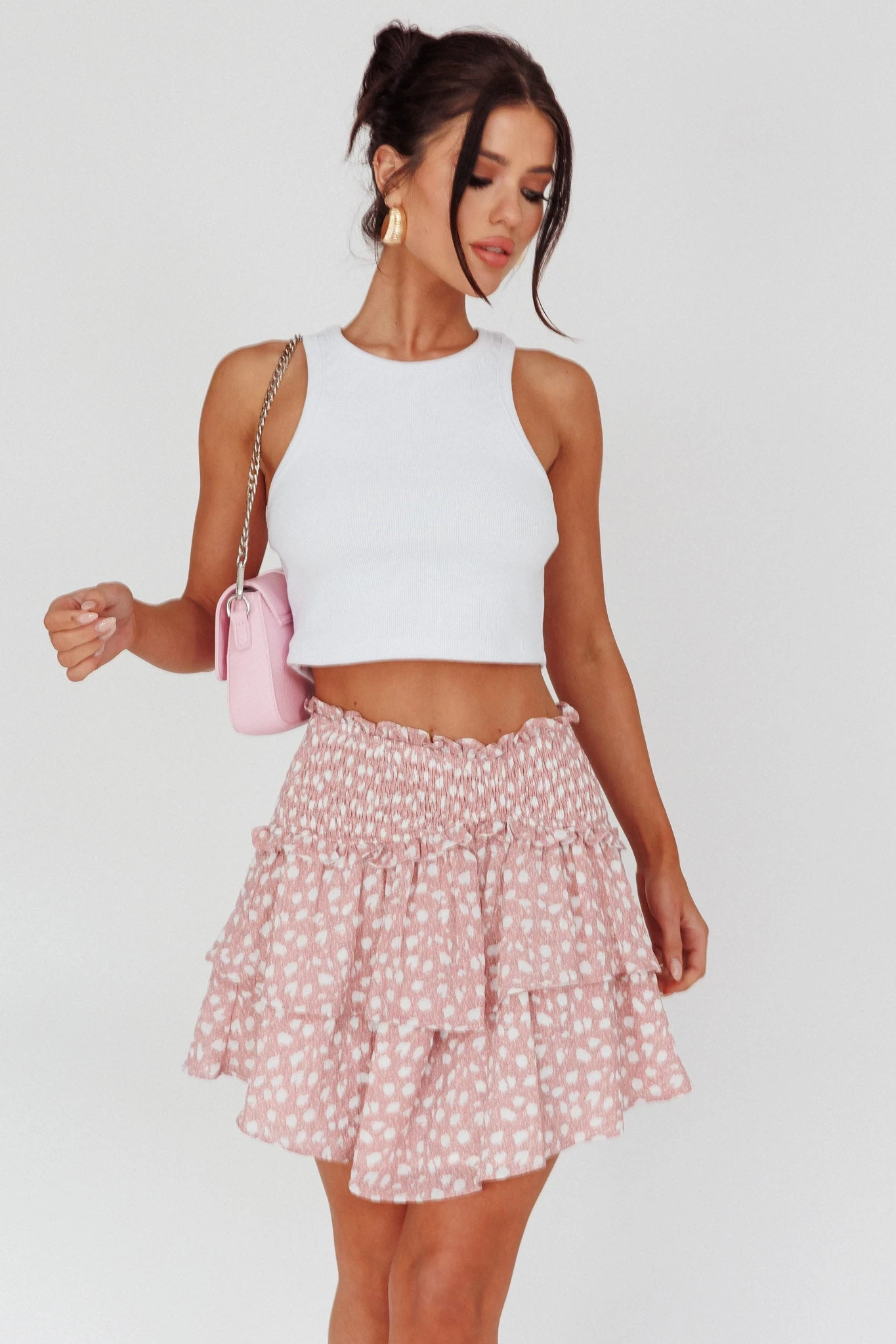 Sylvie Shirred Waist Layered Mini Skirt Pink - Image 5