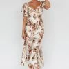Brigita Tied Back Midi Dress Floral Brown