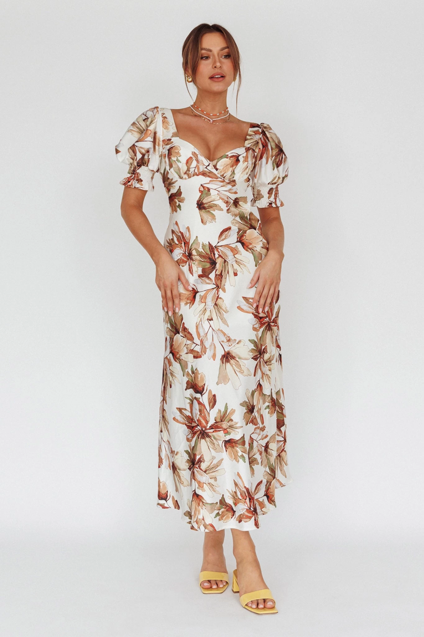 Brigita Tied Back Midi Dress Floral Brown - Image 3