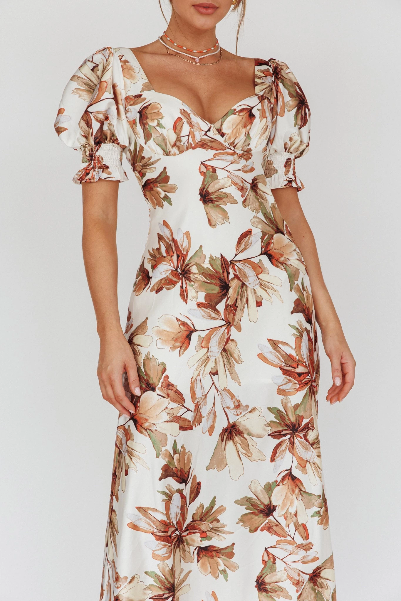 Brigita Tied Back Midi Dress Floral Brown - Image 4