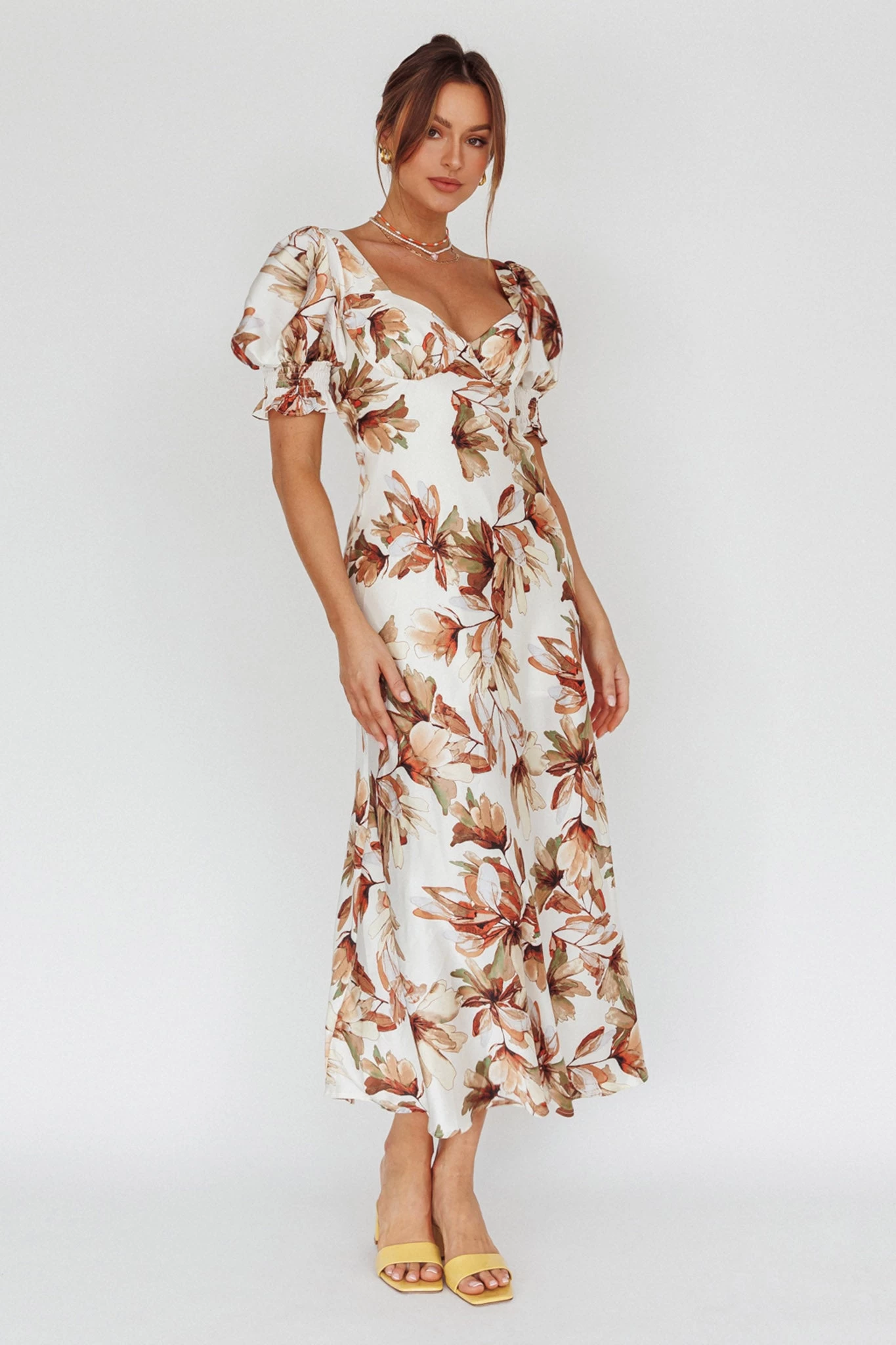 Brigita Tied Back Midi Dress Floral Brown - Image 5