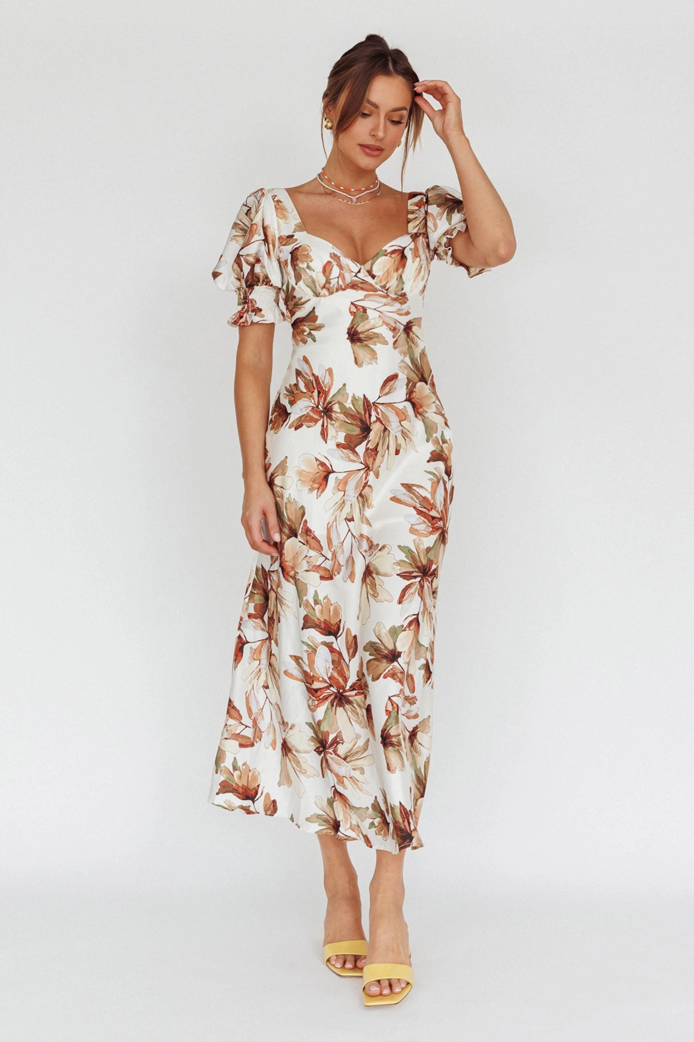 Brigita Tied Back Midi Dress Floral Brown - Image 6