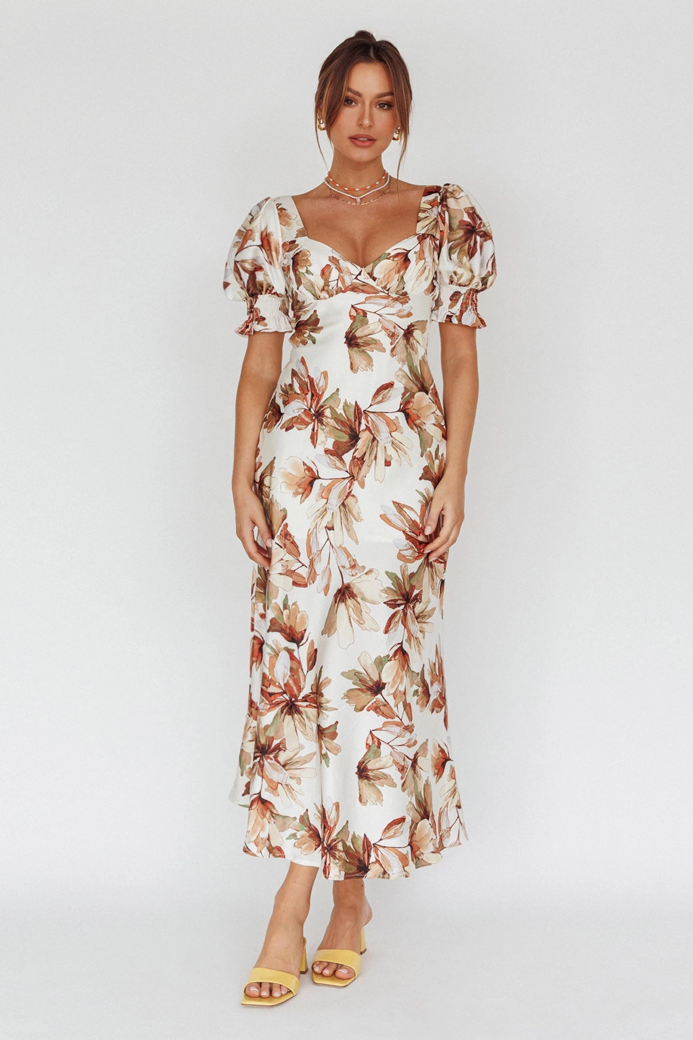 Brigita Tied Back Midi Dress Floral Brown - Image 7