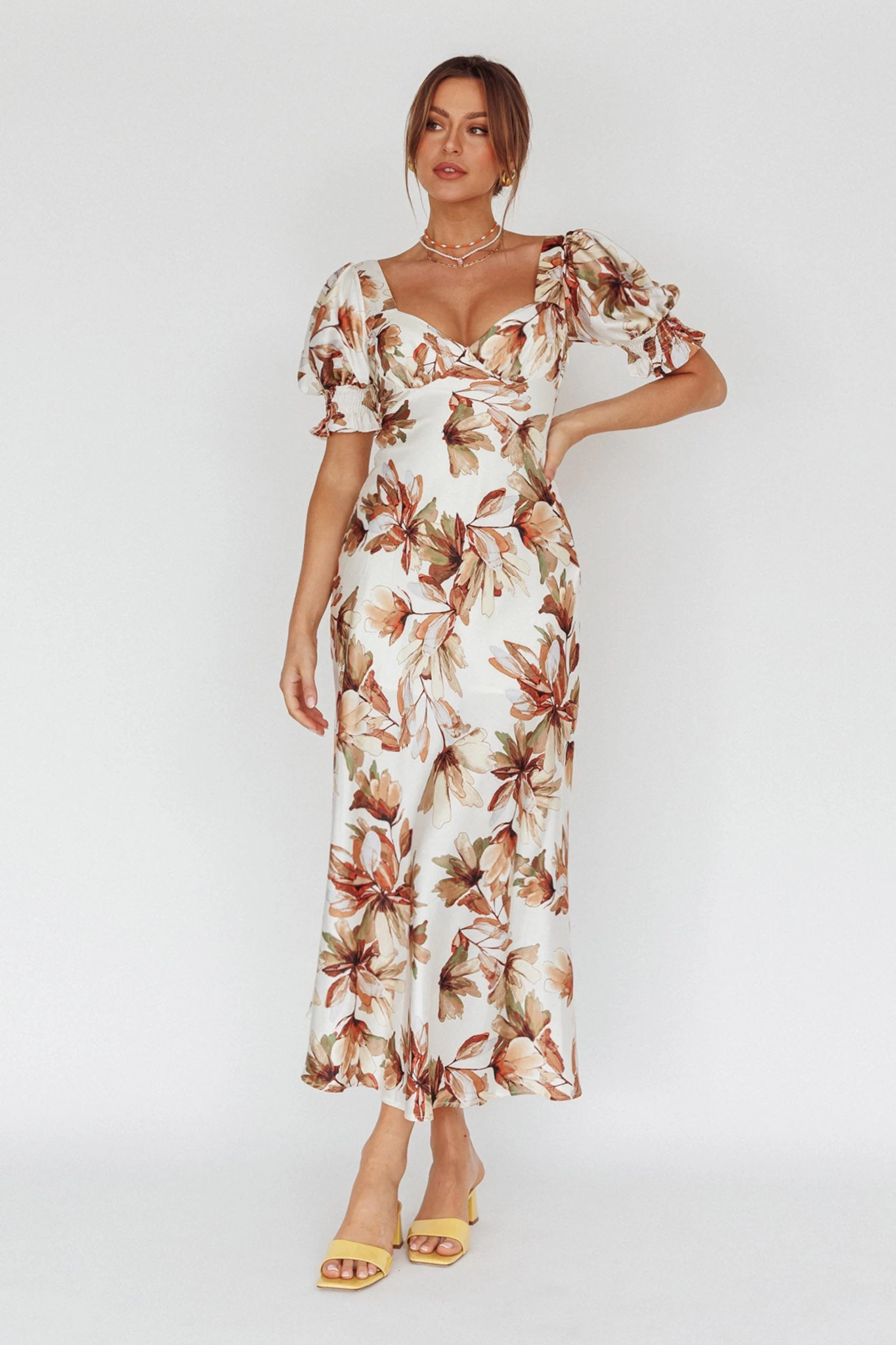 Brigita Tied Back Midi Dress Floral Brown - Image 8