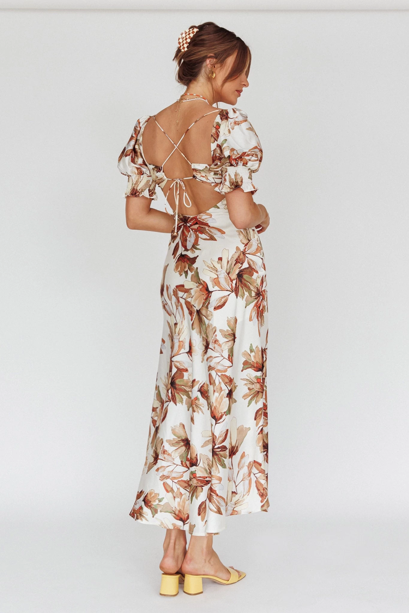 Brigita Tied Back Midi Dress Floral Brown - Image 9