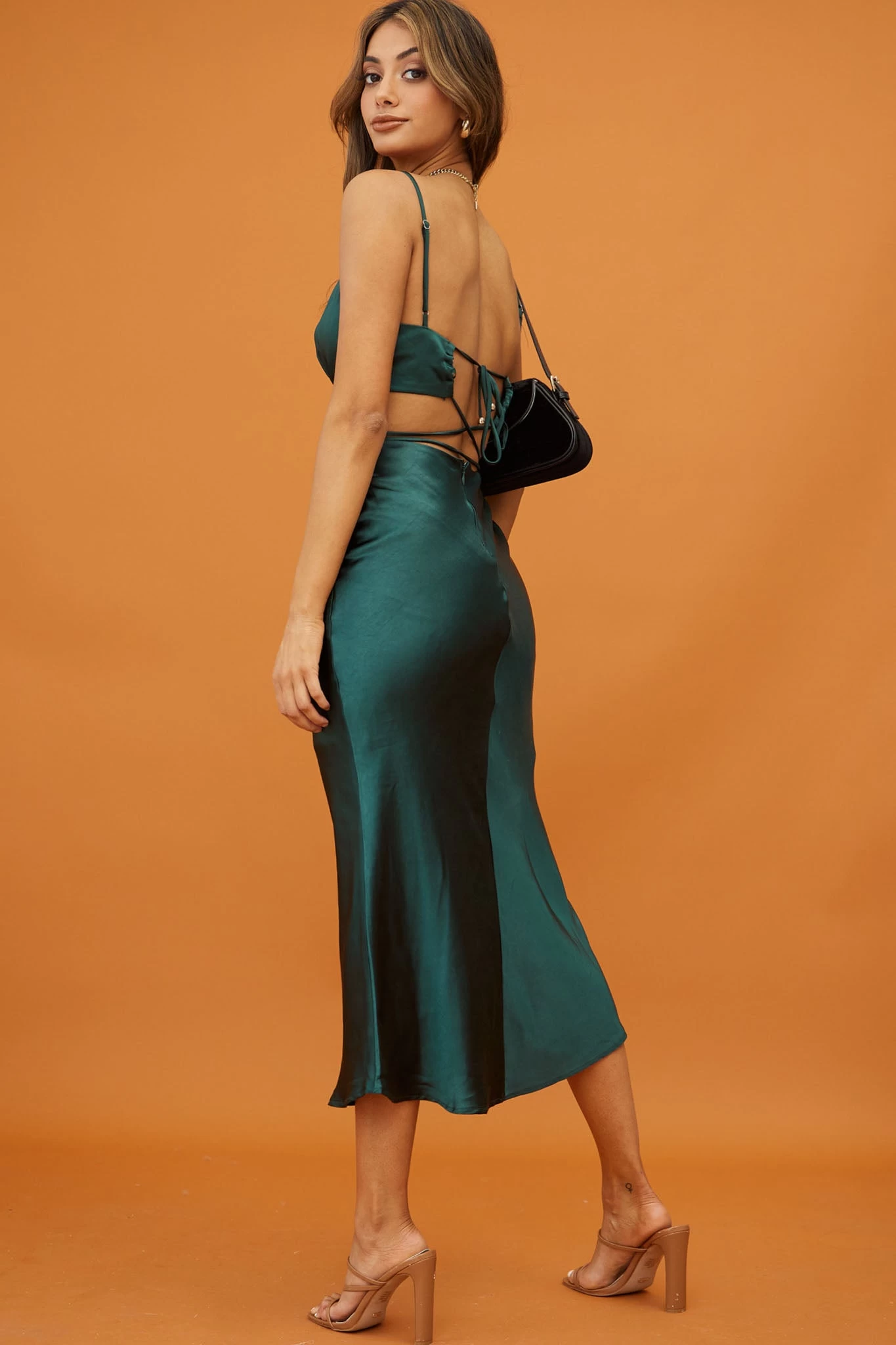 City Lights Cut-Out Waist Strappy Back Midi Dress Jade - Image 2