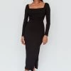 Dream Crush Long Sleeve Lace-Up Midi Dress Black