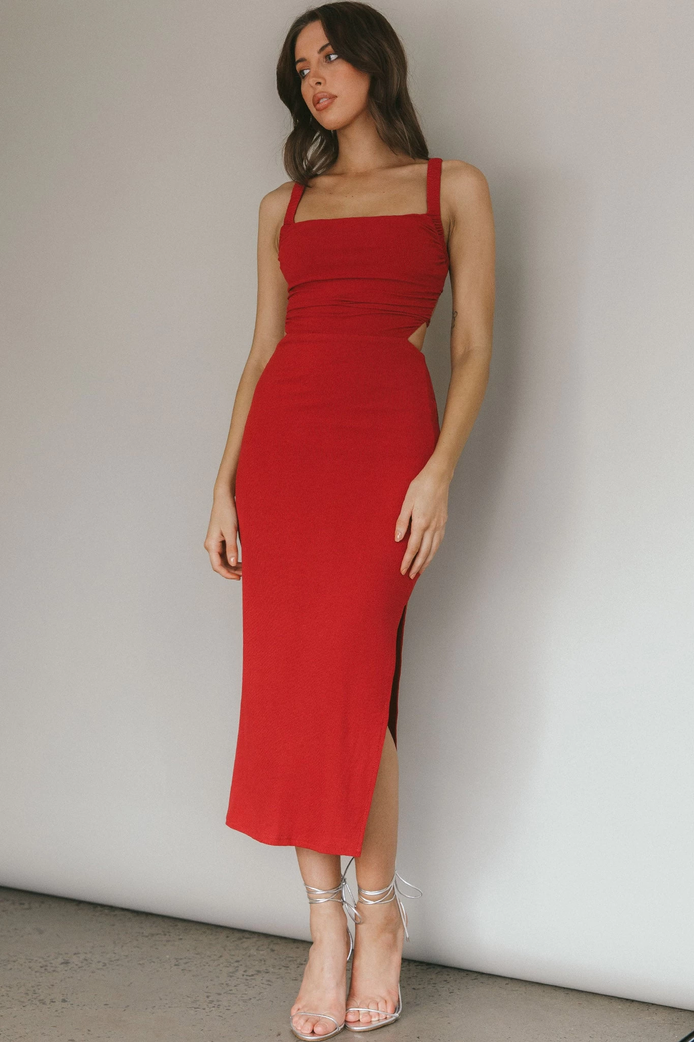 Dream Crush Lace-Up Back Side Split Midi Dress Wine - Image 6