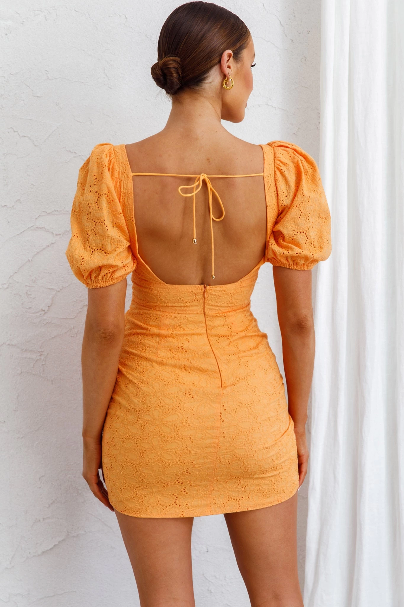 Santa Cruz Sun Puff Sleeve Eyelet Dress Mango - Image 6