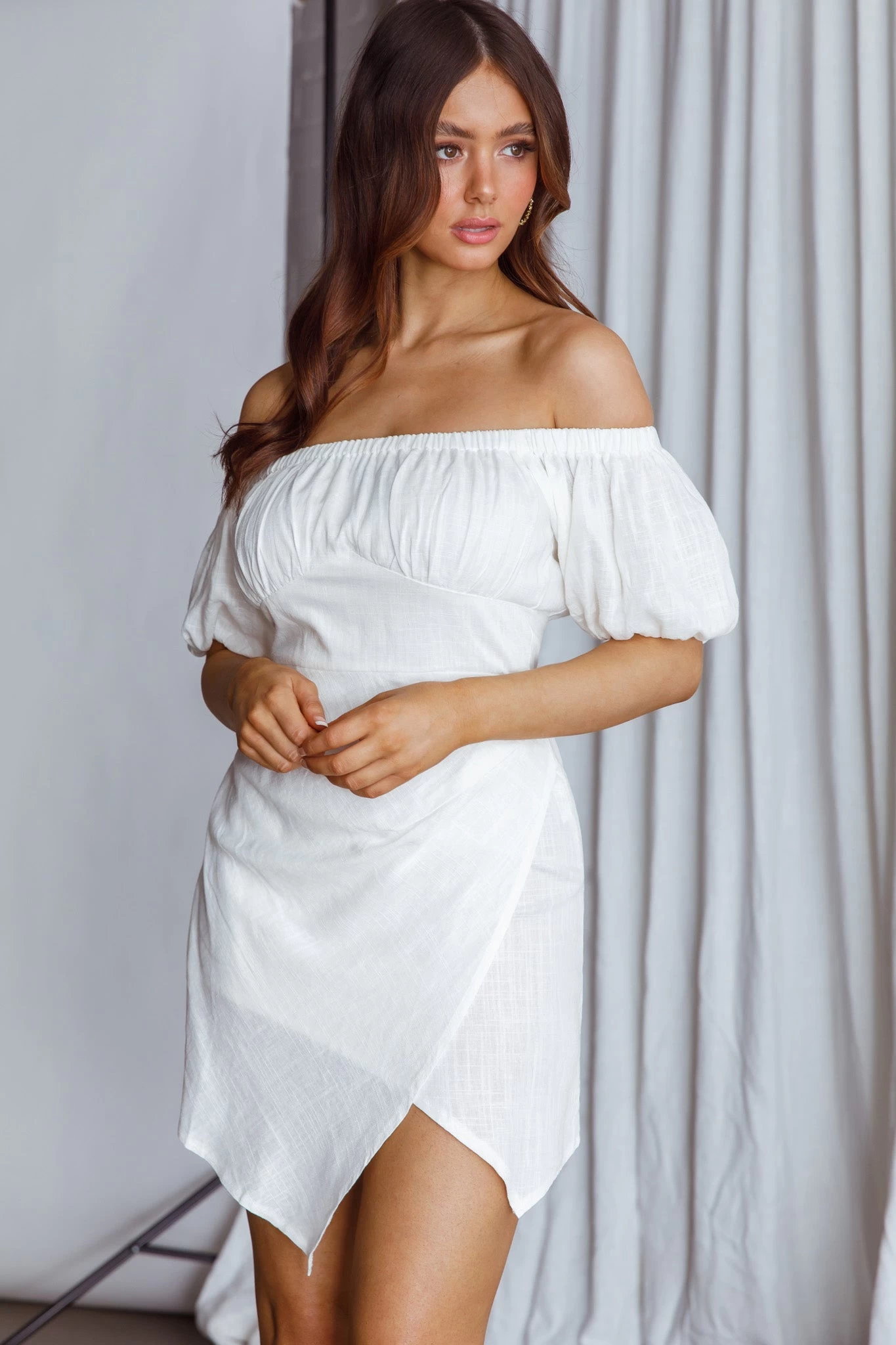 Dayanara Off-Shoulder Puff Sleeve Dress White - Image 4