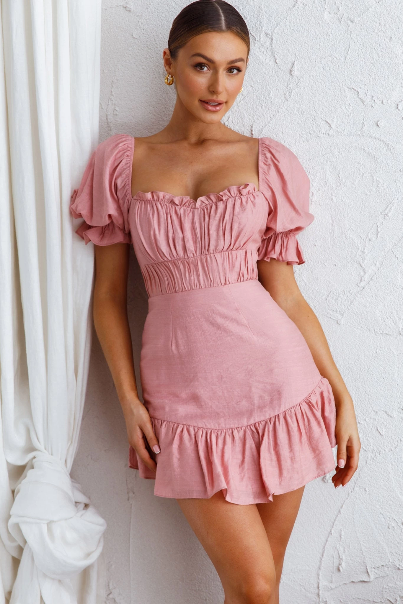Light Catcher Sweetheart Neckline Frill Dress Blush - Image 3