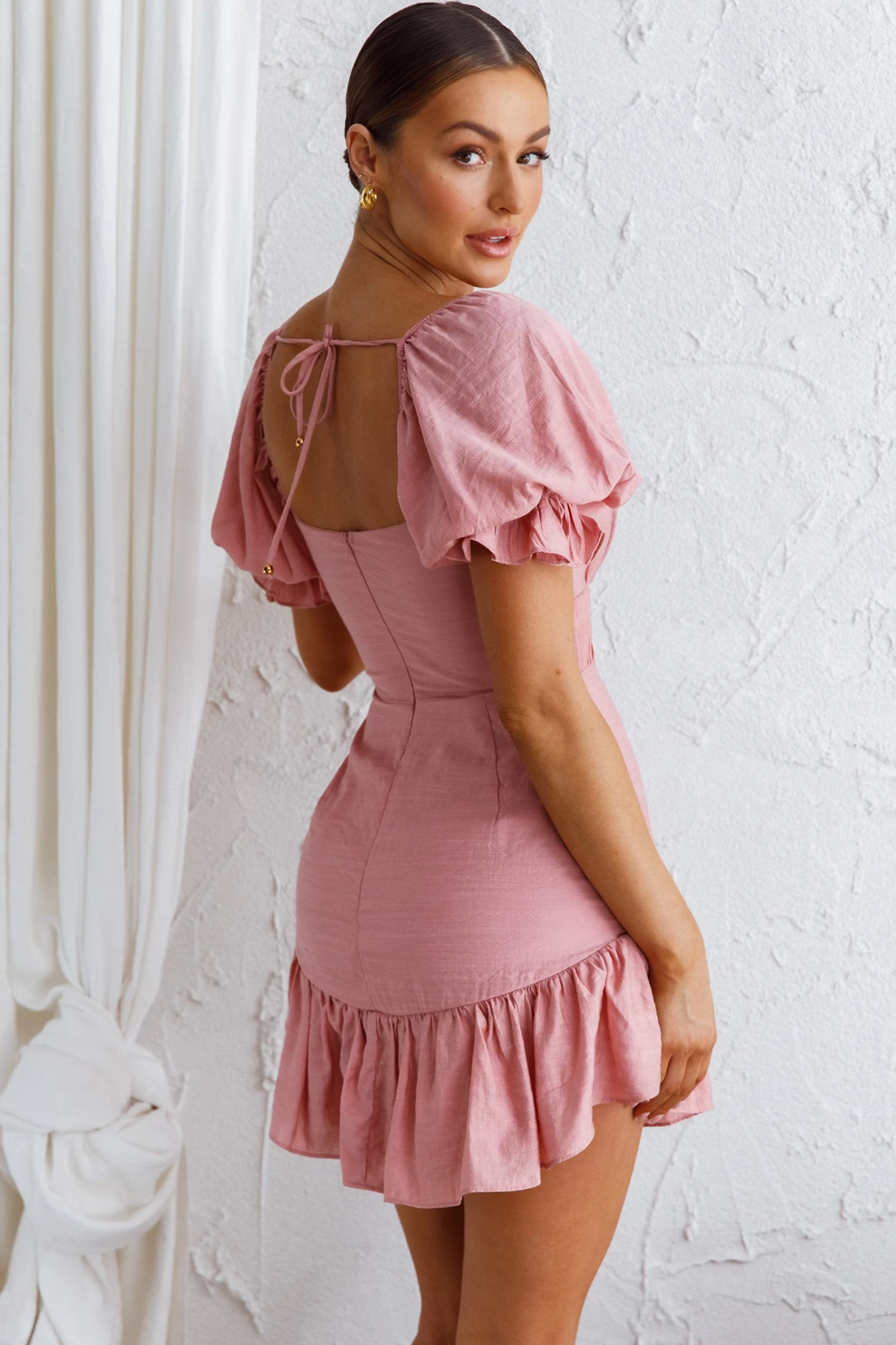 Light Catcher Sweetheart Neckline Frill Dress Blush - Image 2