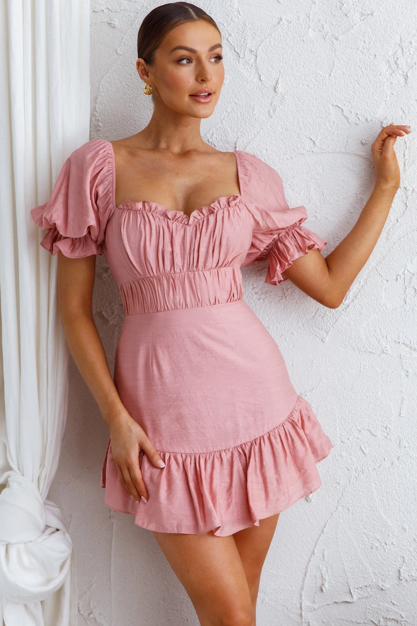 Light Catcher Sweetheart Neckline Frill Dress Blush - Image 4