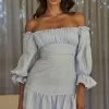 By My Side Off-Shoulder Balloon Sleeve Dress Steel Blue