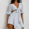 Sunshine Sweetie Cut-Out Waist Tie Feature Mini Dress Steel Blue