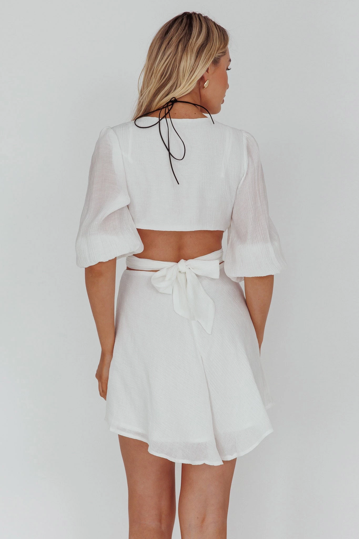 Sunshine Sweetie Cut-Out Waist Tie Feature Mini Dress White - Image 2