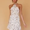 Chase Me Halterneck Mini Dress Floral Beige