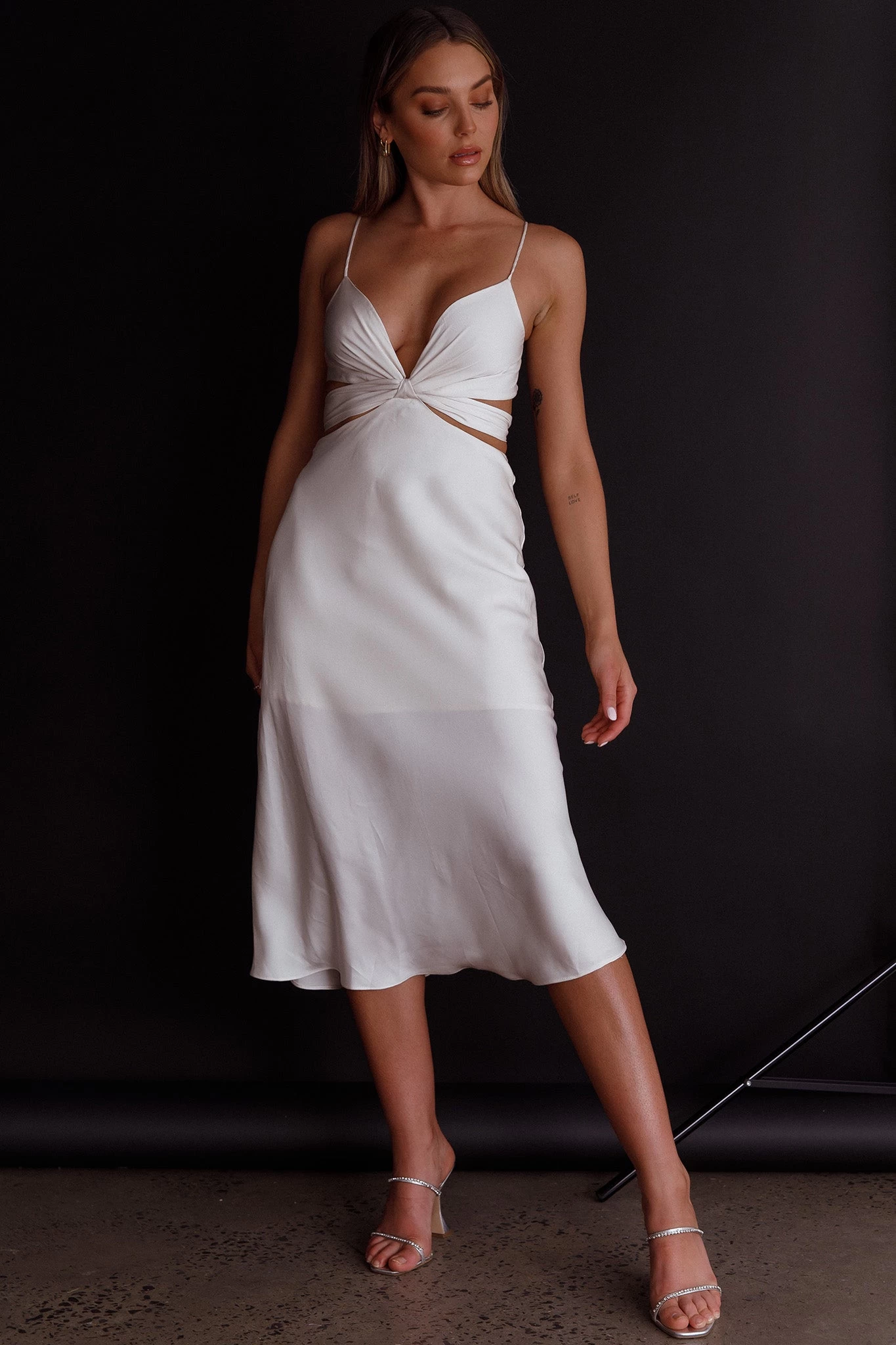 Dance With Me Crossover Bust Midi Dress Ivory - Image 6