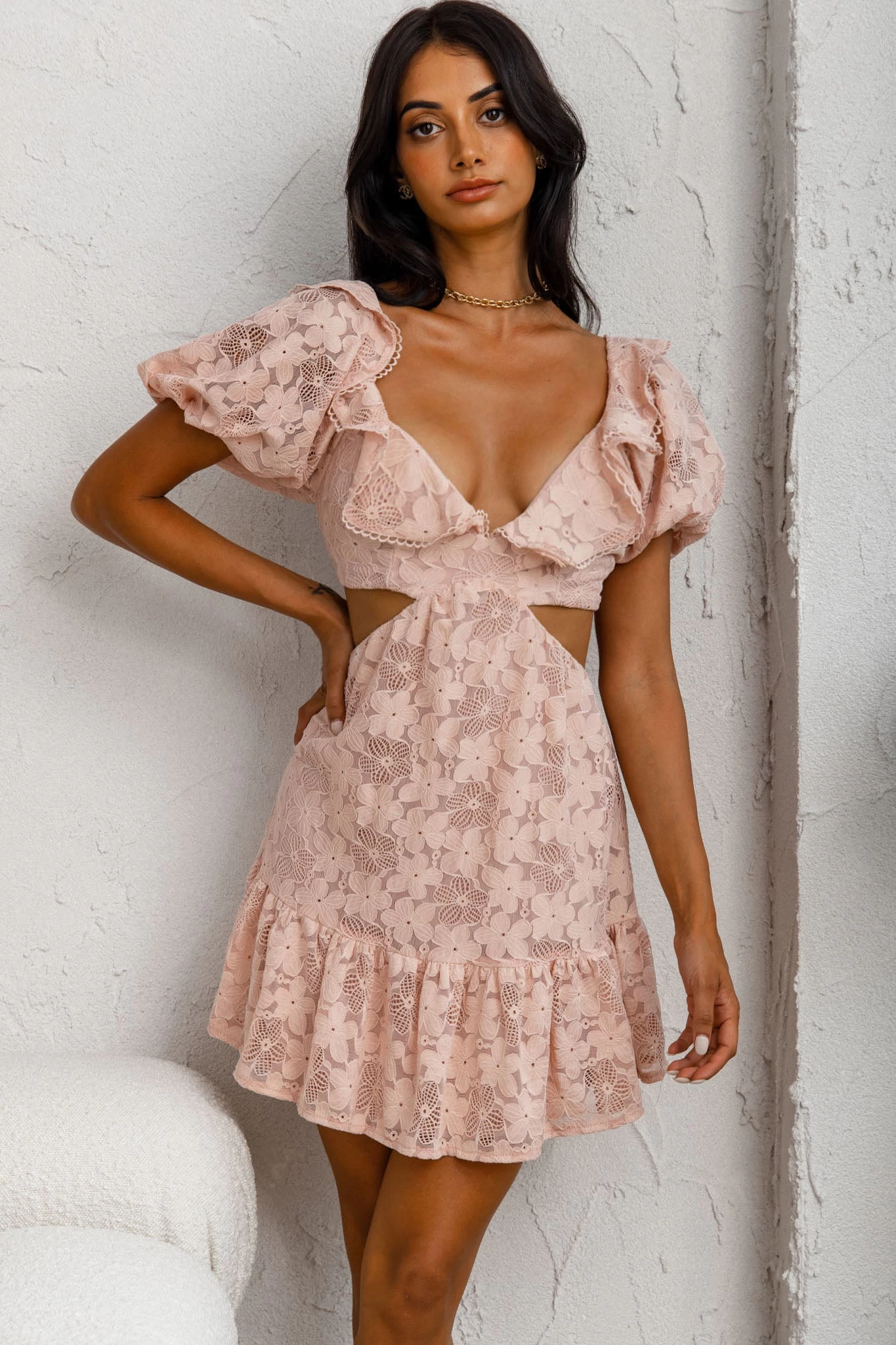 Sweet Life Cut-Out Waist Lace Dress Peach - Image 4