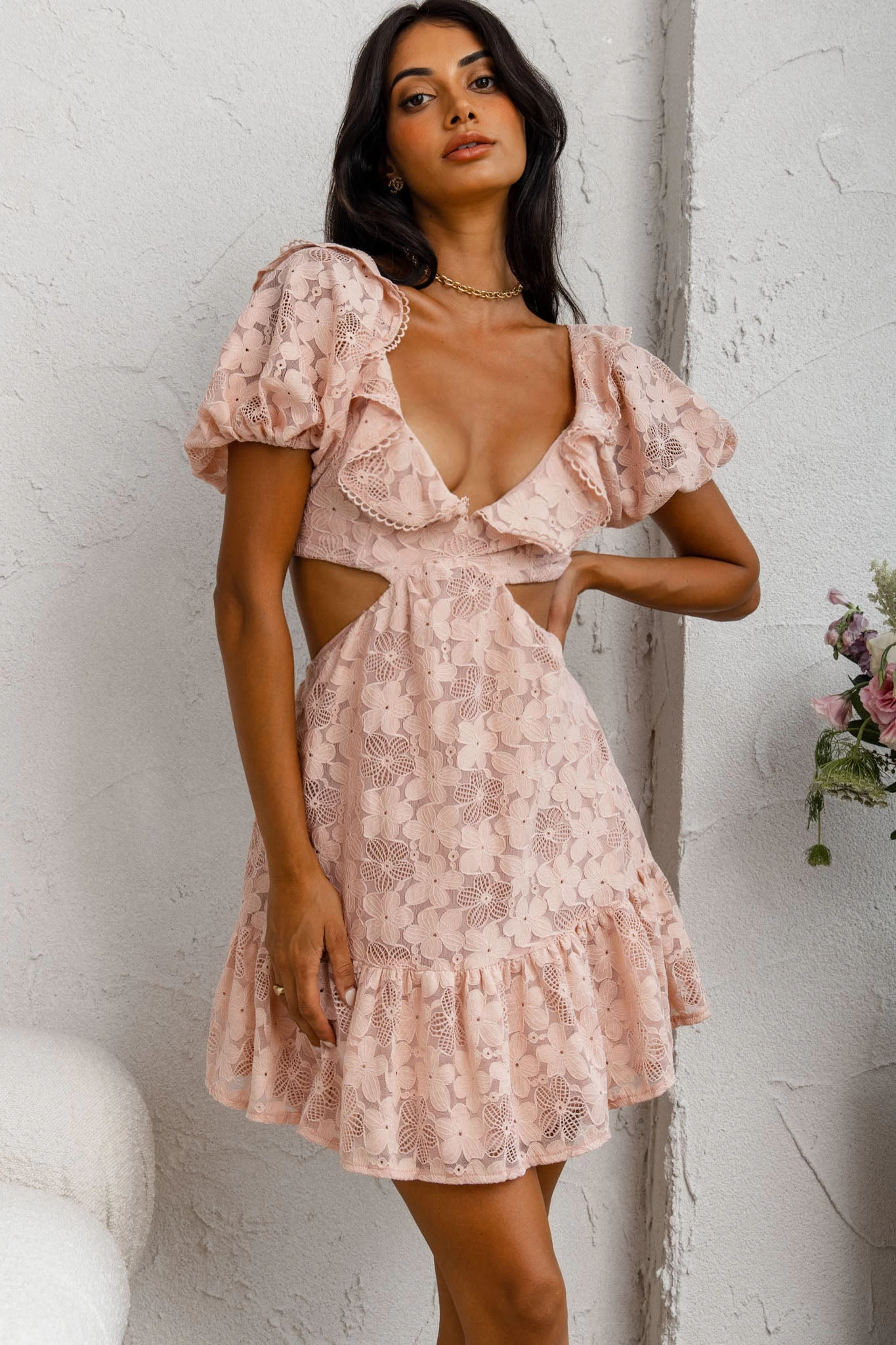 Sweet Life Cut-Out Waist Lace Dress Peach - Image 5