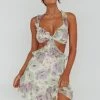 Violette Ruffle Strap Cut-Out Mini Dress Floral White