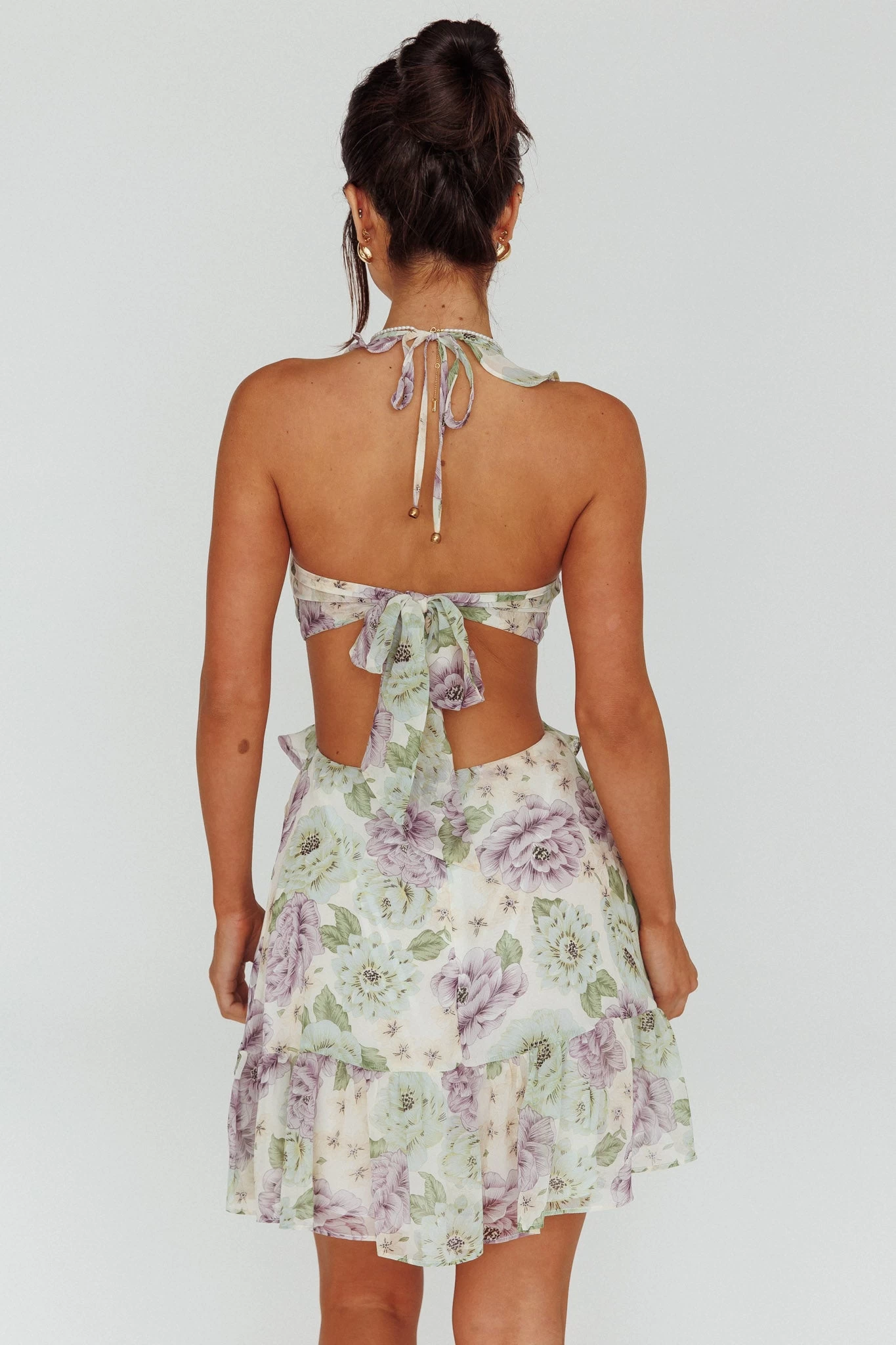 Violette Ruffle Strap Cut-Out Mini Dress Floral White - Image 2