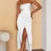 Gianna Strapless Waist Tie Midi Dress White