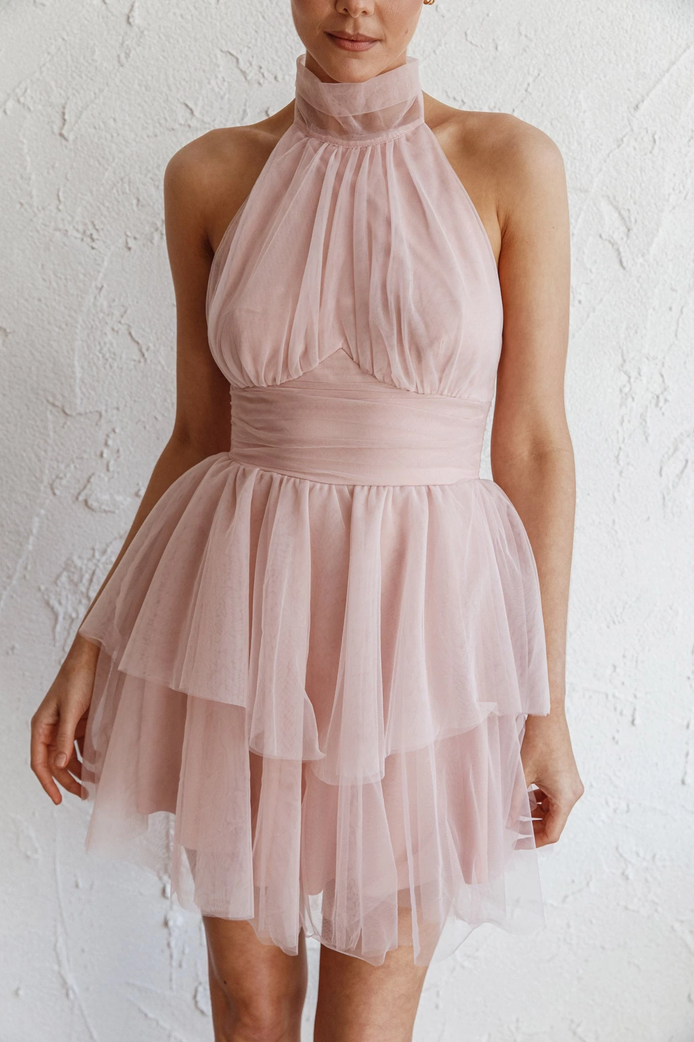 Andria Halterneck Tulle Mini Dress Blush - Image 4