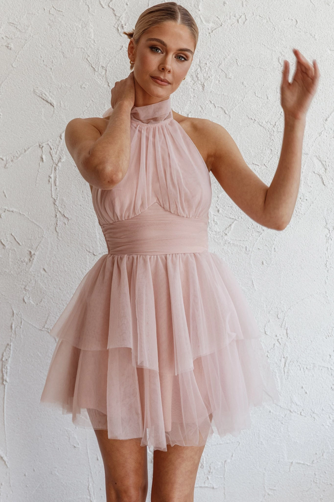 Andria Halterneck Tulle Mini Dress Blush - Image 7