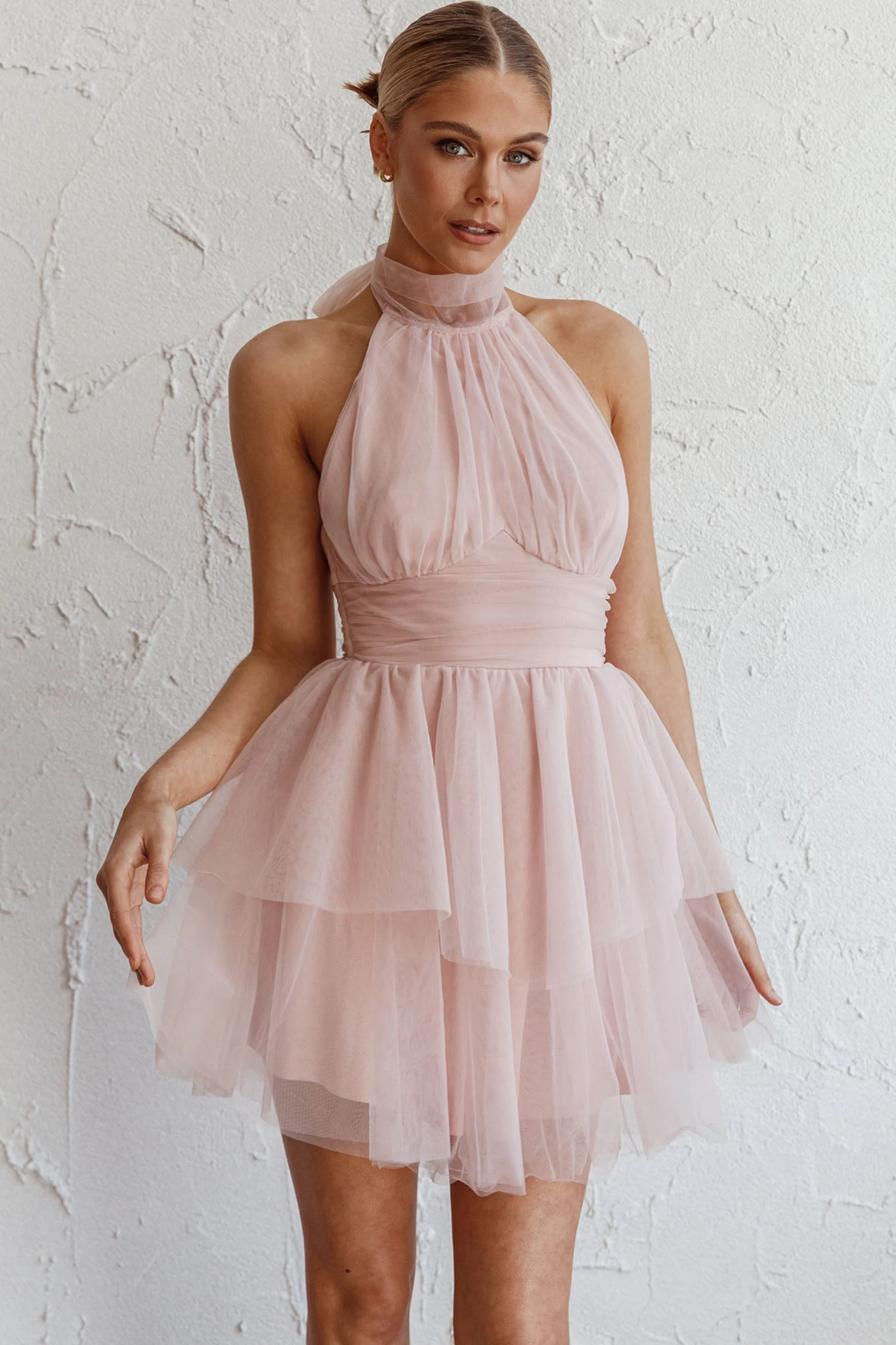 Andria Halterneck Tulle Mini Dress Blush - Image 9