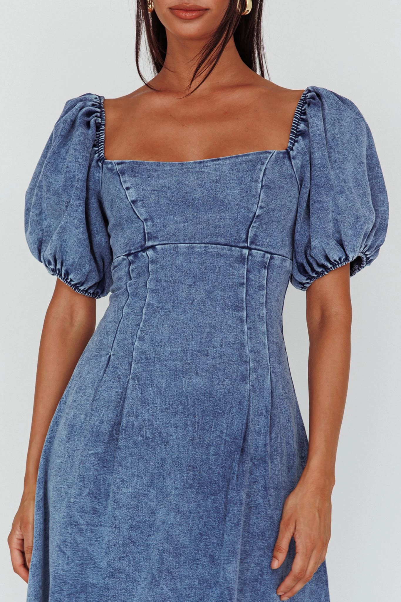 Zurich Puff Sleeve Midi Dress Blue - Image 4