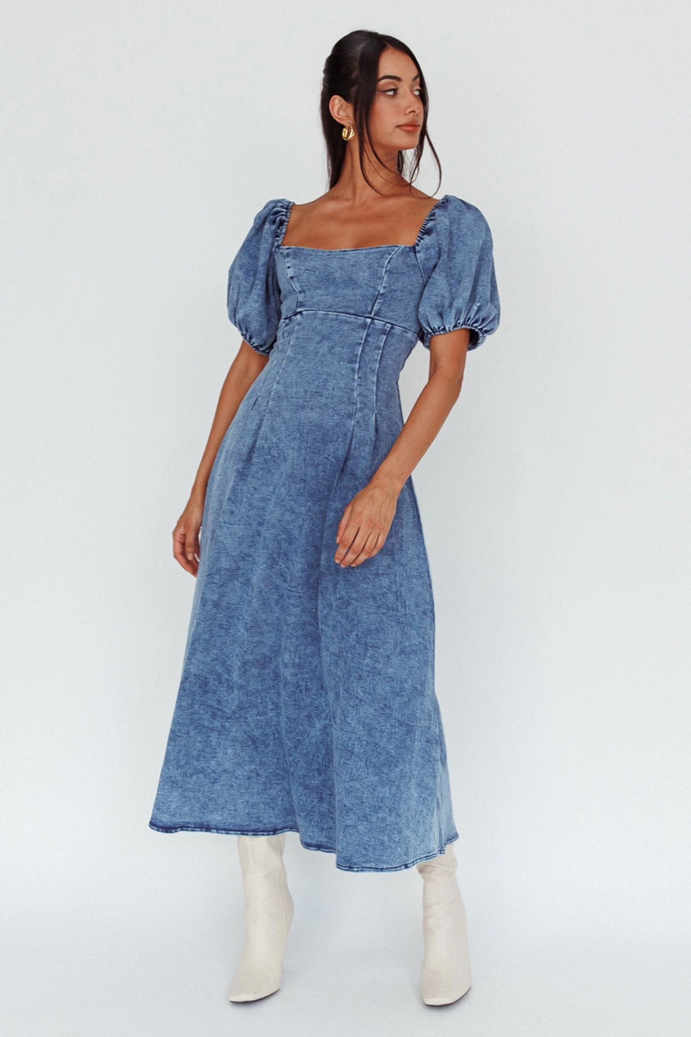 Zurich Puff Sleeve Midi Dress Blue - Image 5