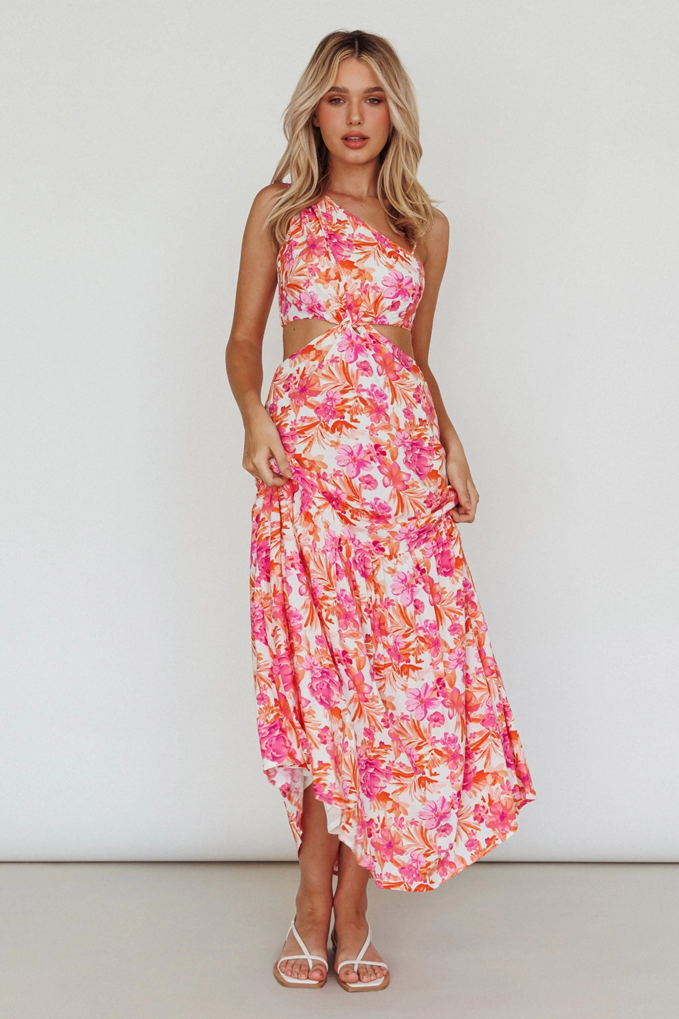 Evening Breeze Cut-Out Waist Maxi Dress Floral Pink - Image 3